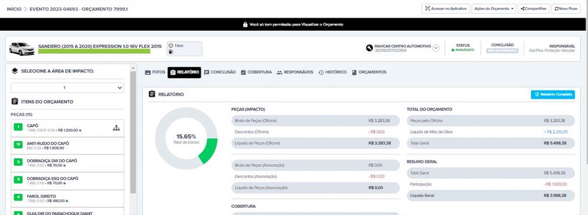 Orçamento gerado em nossa plataforma